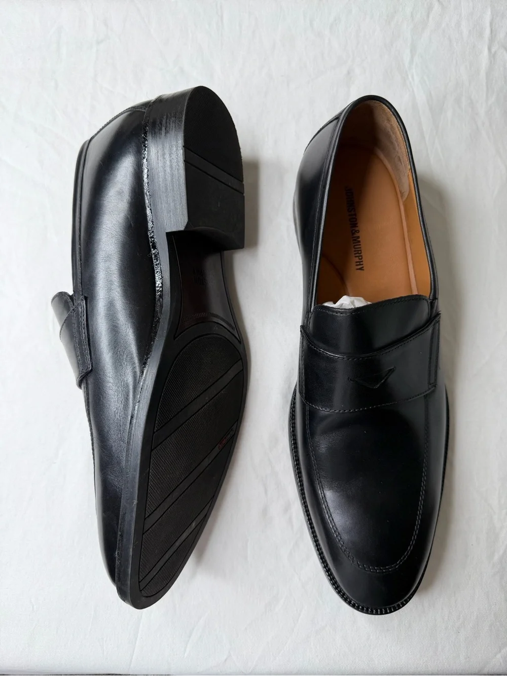 Johnston & Murphy Penny Loafers Satin Black Dress Shoe Size 13